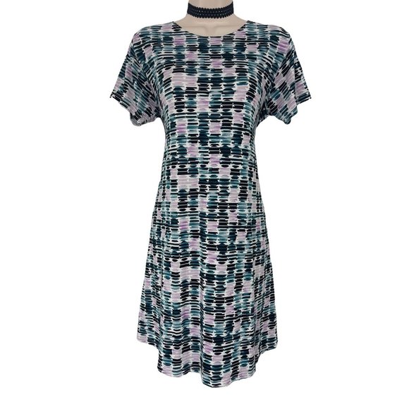 Size Large GEOMETRIC PRINT DRESS W/POCKETS Spring Summer Vacation Beach‎ Party - Picture 1 of 3
